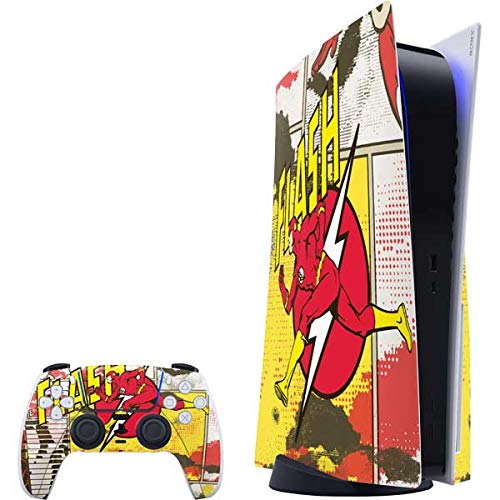 Skinit Decal Gaming Skin Compatible with PS5 Bundle - Officially Licensed DC Comics Flash Block Pattern Design