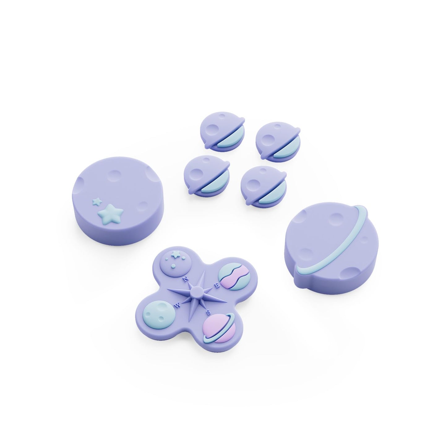GeekShare Cross D-Pad Button Caps Thumb Grip Caps Set Compatible with Switch 2  ABXY Key Buttons Sticker Cover Caps for Switch 2 - Purple Planet
