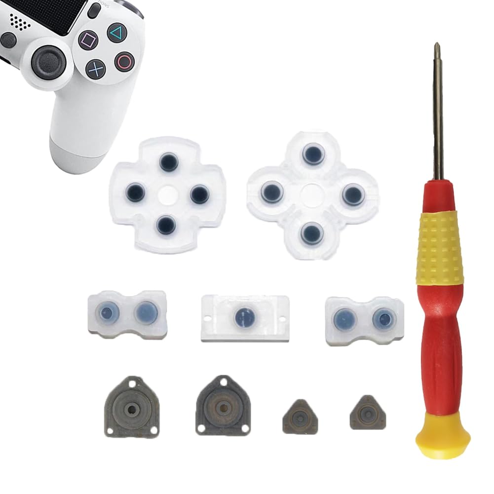 1 Set Silicone Conductive Rubber Pads Replacement for Playstation 4 PS4 Controller Parts for JDM-001/011 Dualshock 4 L1 R1 L2 R2 Adhesive Button Changing Keypad Repair Replacement Part Tool Kit (001)