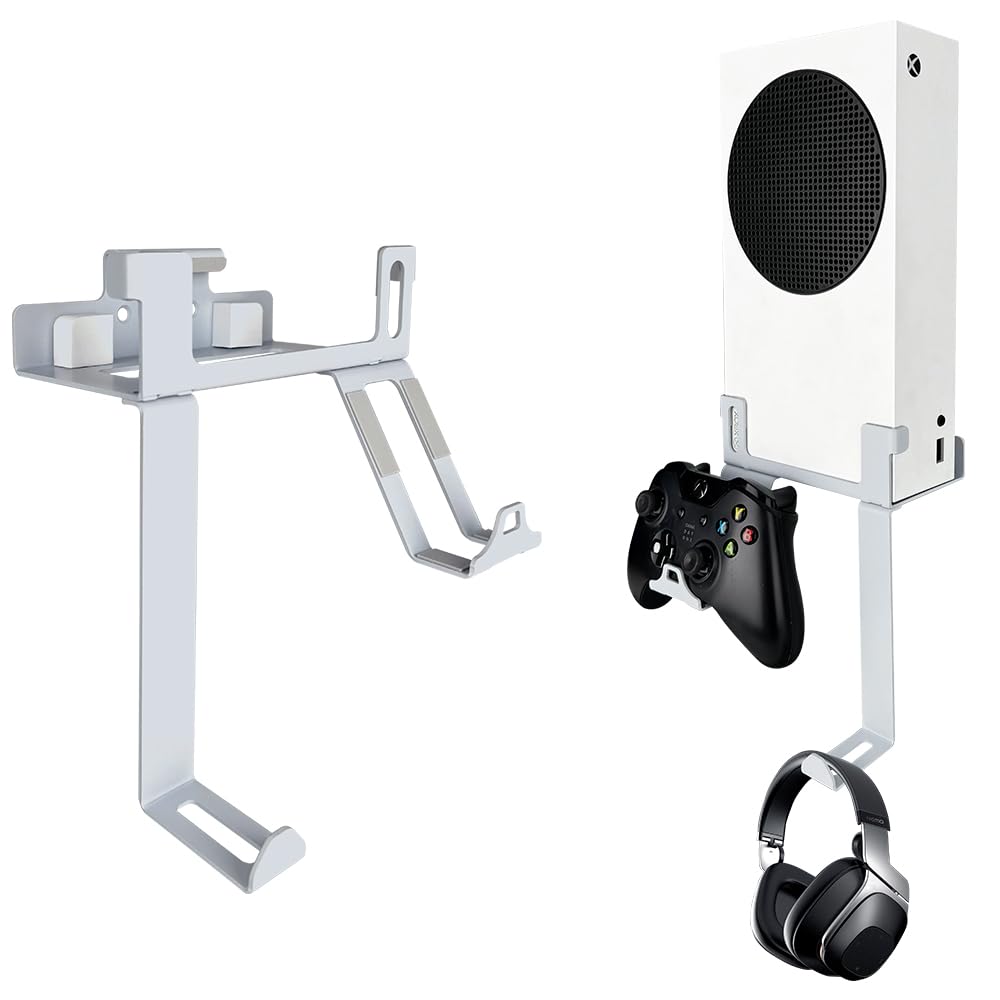Chanvoo Xbox Series S Wall Mount  Steel Wall Mount Stand for Xbox Series S with Detachable Controller & Headphone Holder Kit (White)
