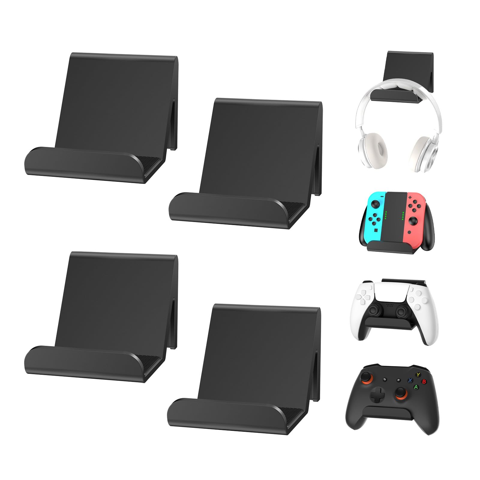 6amLifestyle Controller Holder Stand 4 Pack - Anti-Slip Pads for PS5, PS4, Xbox One, Switch - Black Wall Mount Accessories
