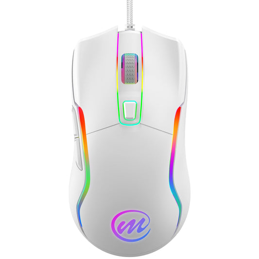memzuoix Wired Gaming Mouse with RGB - 6 Adjustable DPI up to 12800  6 Buttons  12 Lighting Modes  Ergonomic Design with Anti-Slip Rubber Wheel  5.6ft Braided Cable for PC/Mac/Windows - White