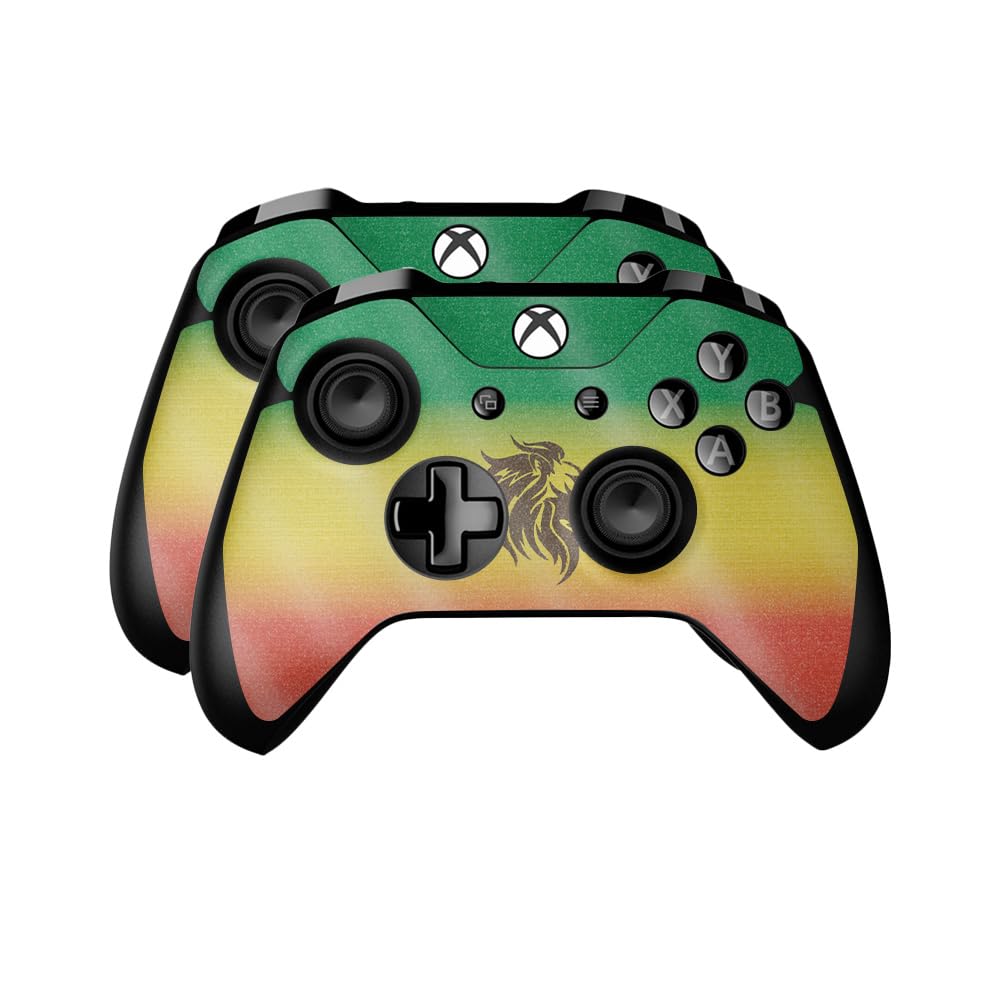 Glossy Glitter Skin Compatible with Microsoft Xbox One Controller (2 Pack) - Rasta Lion - Premium 3M Vinyl Protective Wrap Decal Cover - Easy to Apply | Crafted in The USA by MightySkins