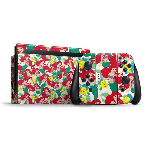 Skinit Decal Gaming Skin Compatible with Nintendo Switch Bundle - Officially Licensed Disney The Little Mermaid Ariel and Flounder Pattern Design
