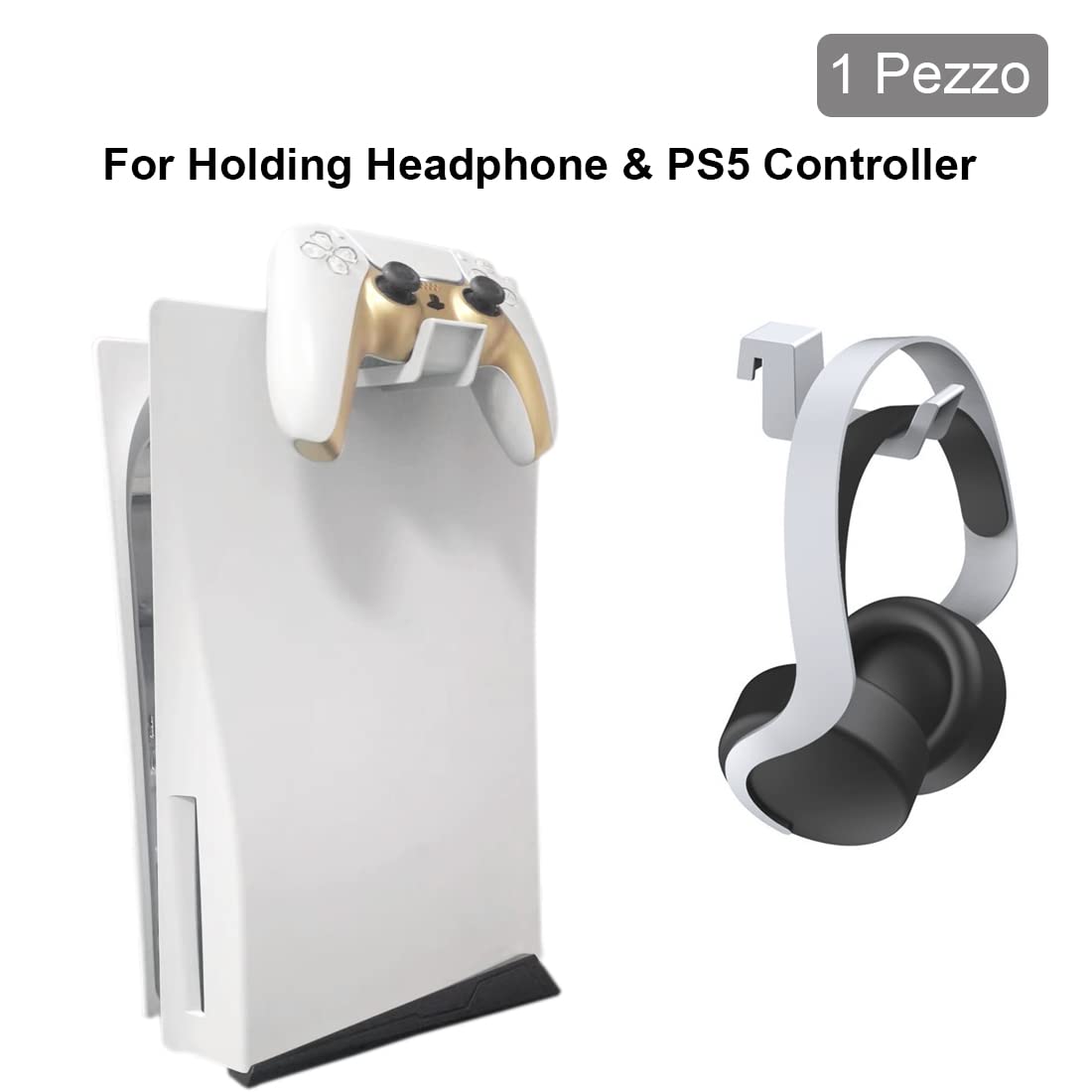 Bealuffe PS5 Headset Holder - White Gaming Headphone Hanger for PlayStation 5