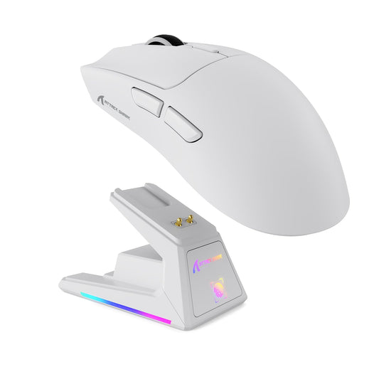 ATTACK shark design X1 Wireless Gaming Mouse with RGB Charging Dock  PAW3395 PRO Sensor Up to 40K DPI 53g Ultra Light Tri-Mode Computer Mice 1KHz Polling Rate 5 Programmable Buttons for WIN/MAC-White