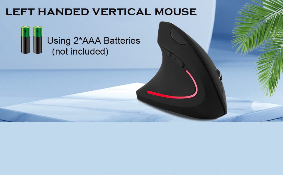 SHARE SUNSHINE Wireless Ergonomic Vertical Left-Handed Mouse, 1600 DPI, LED Light, Black - Lightweight Optical Mouse for PC/Mac