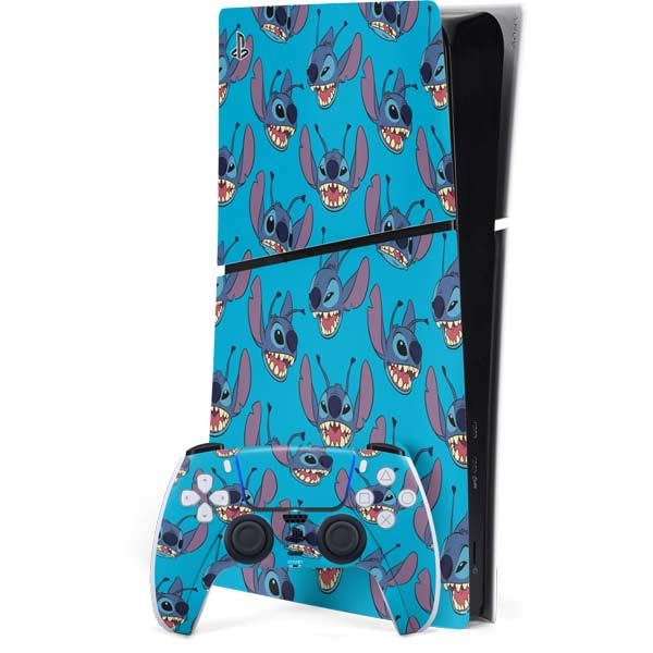Skinit Decal Gaming Skin Compatible with PS5 Slim Digital Edition Bundle - Officially Licensed Disney Lilo and Stitch Face Expression Pattern Design