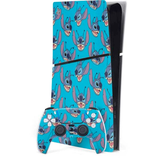 Skinit Decal Gaming Skin Compatible with PS5 Slim Digital Edition Bundle - Officially Licensed Disney Lilo and Stitch Face Expression Pattern Design