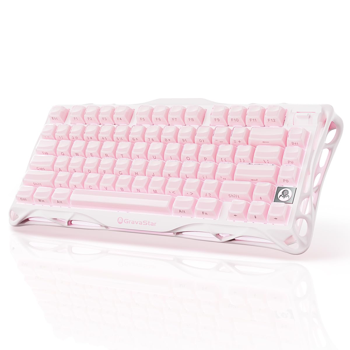 GravaStar Mercury K1 75% Pink Wireless Keyboard  Aluminum Alloy Exoskeleton Design Mechanical Gaming Keyboard  Gasket Hot-Swap Socket  Linear Switches  RGB Backlit