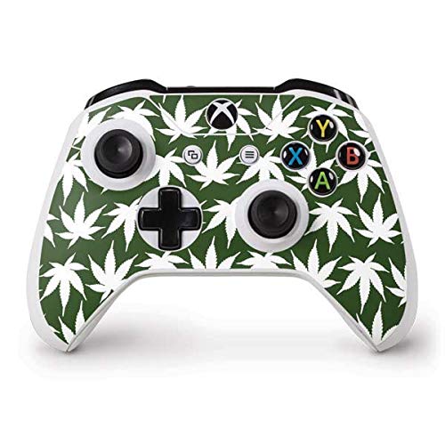 Skinit Decal Gaming Skin Compatible with Xbox One S Controller - Originally Designed Marijuana Leaf White Pattern Design