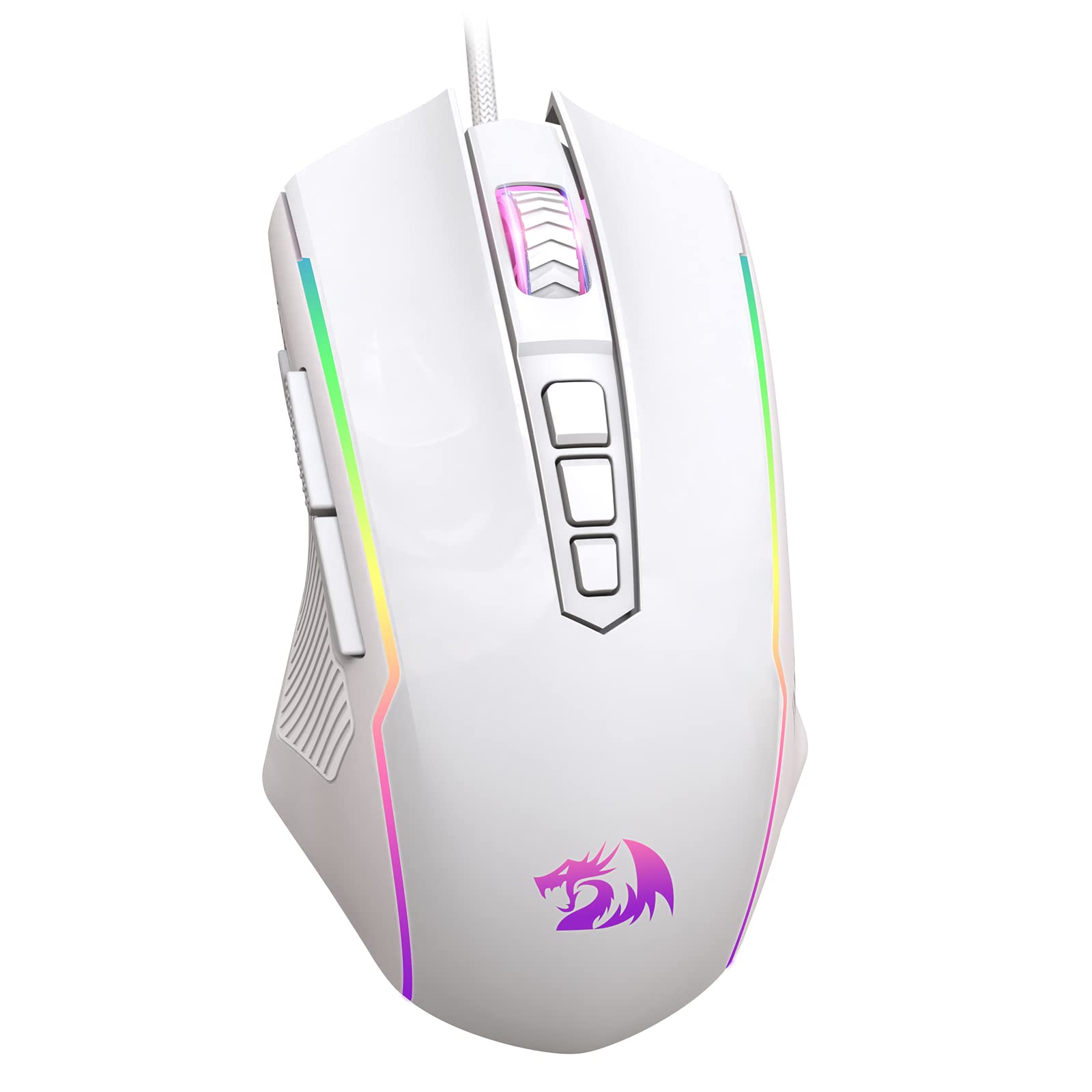 Redragon M910-W Wired Gaming Mouse, RGB Backlit, 8000 DPI, 9 Macro Buttons, White