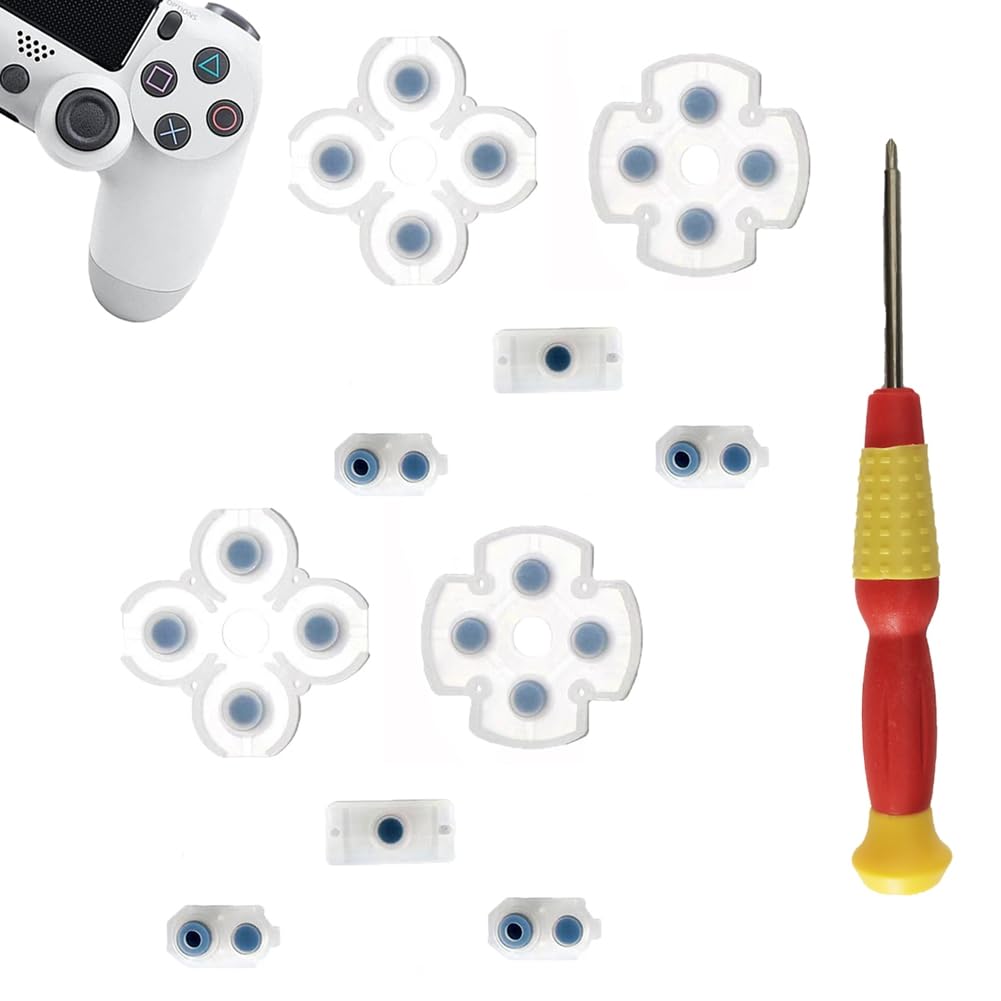 2 Sets Silicone Conductive Rubber Pads Replacement for Playstation 4 PS4 Controller Parts for JDM-050/055 Dualshock 4 L1 R1 L2 R2 Adhesive Button Changing Keypad Repair Replacement Part Tool Kit (055)