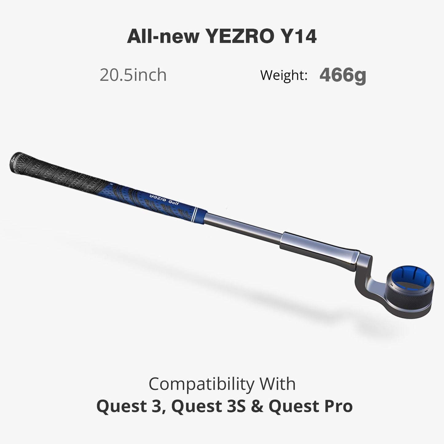 YEZRO Y14 VR Golf Club Attachment for Meta Quest 3, 20.5" Weighted Aluminum Handle, Silver, No Screws, Real Grip