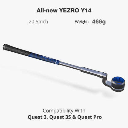 YEZRO Y14 VR Golf Club Attachment for Meta Quest 3, 20.5" Weighted Aluminum Handle, Silver, No Screws, Real Grip
