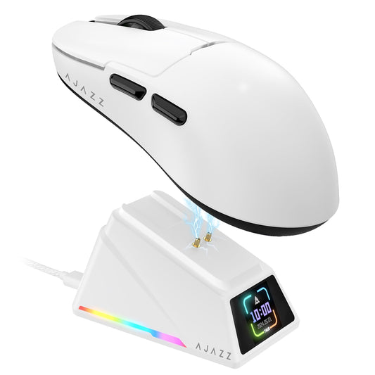 Yindiao AJAZZ AJ159 APEX Wireless Gaming Mouse with Magnetic Charging Base  56g Lightweight BT/2.4G/USB-C Wired Mouse  PAW3950APEX 42K DPI Optical Sensor  Programmable Buttons for PC/Mac/Win(White)