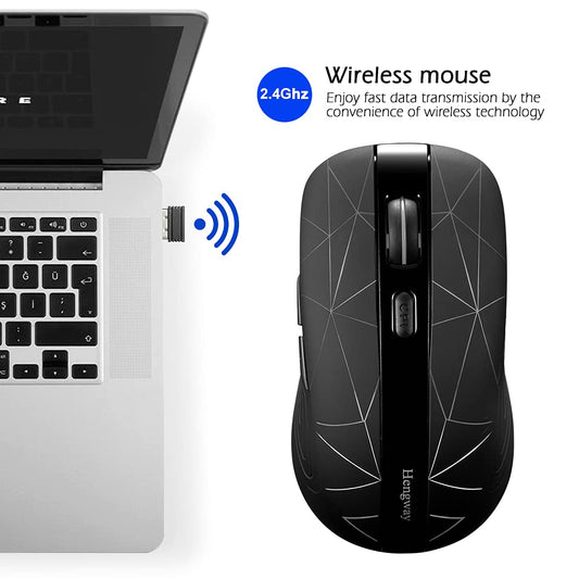 Hengway Wireless Mouse H-MG200 - Rechargeable, 6 Keys, Optical Sensor, Colorful LED Illuminating, Big Size for PC, Laptop, Tablet, MacBook
