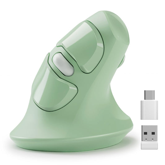 MicroPack Ergonomic Mouse  Vertical Wireless Mouse with USB A & Type-C Receiver  Ergo Design Reduces Muscle Strain  6 Buttons 800/1200/1600 DPI Mouse for Windows  Mac  PC  Laptop  Green