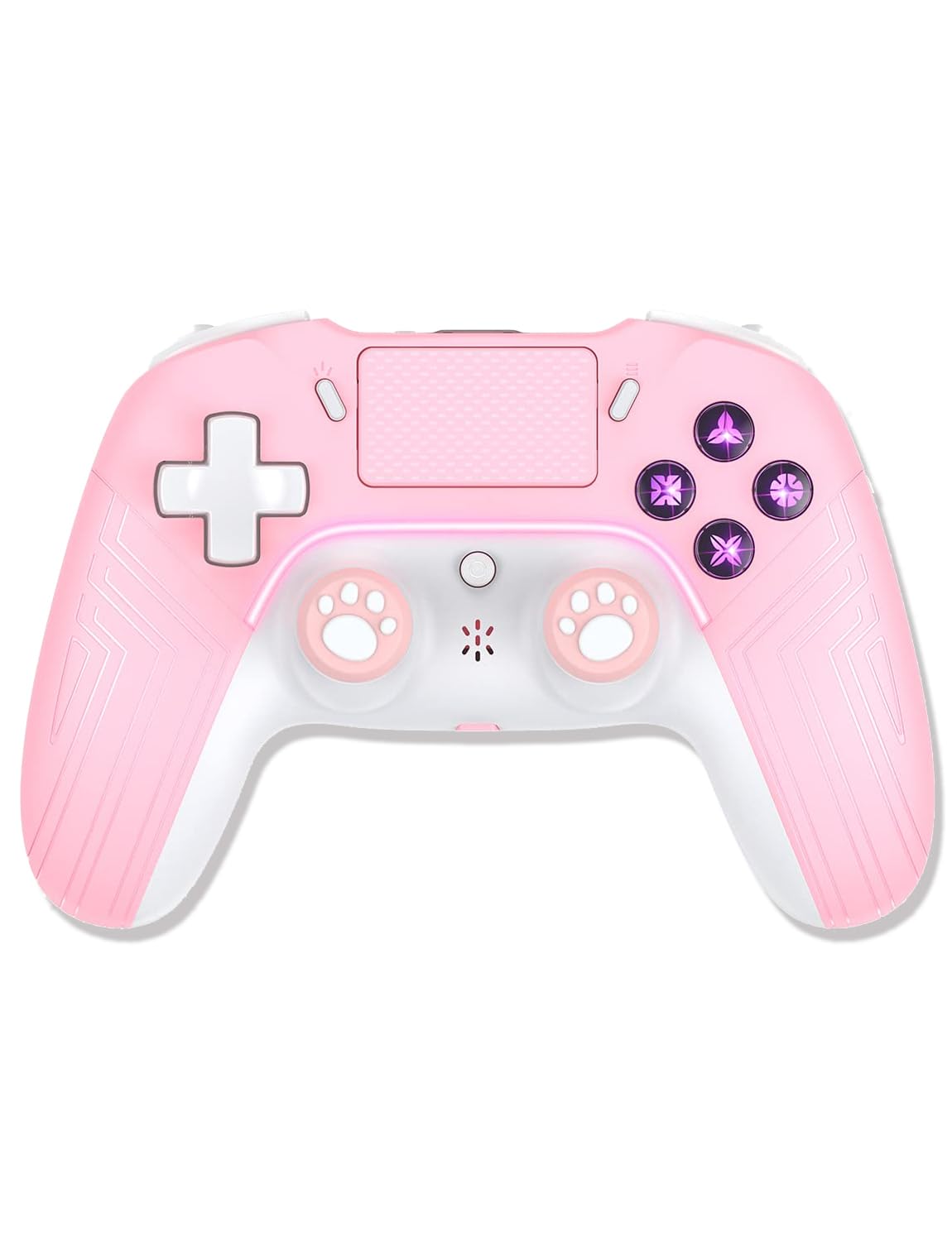 PHNIXGAM Pink Wireless Controller for PS4/PC/iOS/Android - FG02B, Touchpad, Motion Sensor, Speaker, Headphone Jack, LED, Back Button