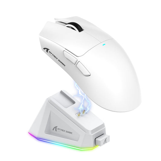 MAGIC-REFINER Wireless Gaming Mouse, 22000 DPI, RGB Charging Dock, 5 Buttons, Superlight, White