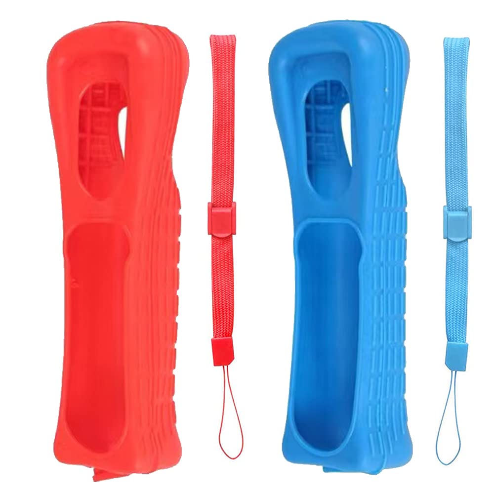 Lactivx 2X Wii Silicone Case Cover with Wrist Strap for Wii Remote Controller (Red and Blue)