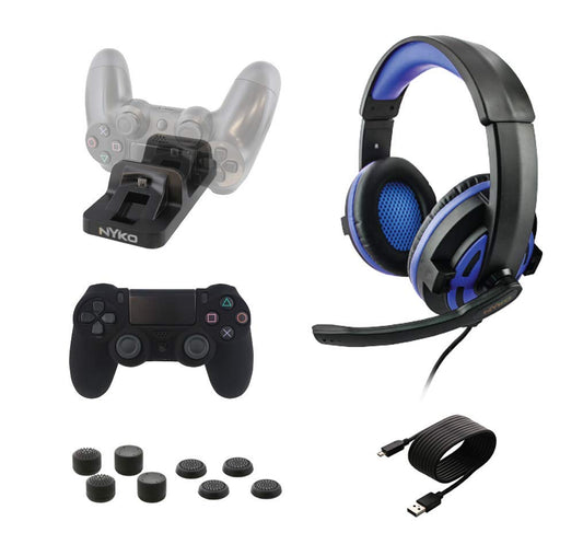 Nyko Master Pak for PlayStation 4 - Complete PS4 Accessory Kit - Everything A Gamer Needs - Wired Headset, Charge Dock, 2 Contro