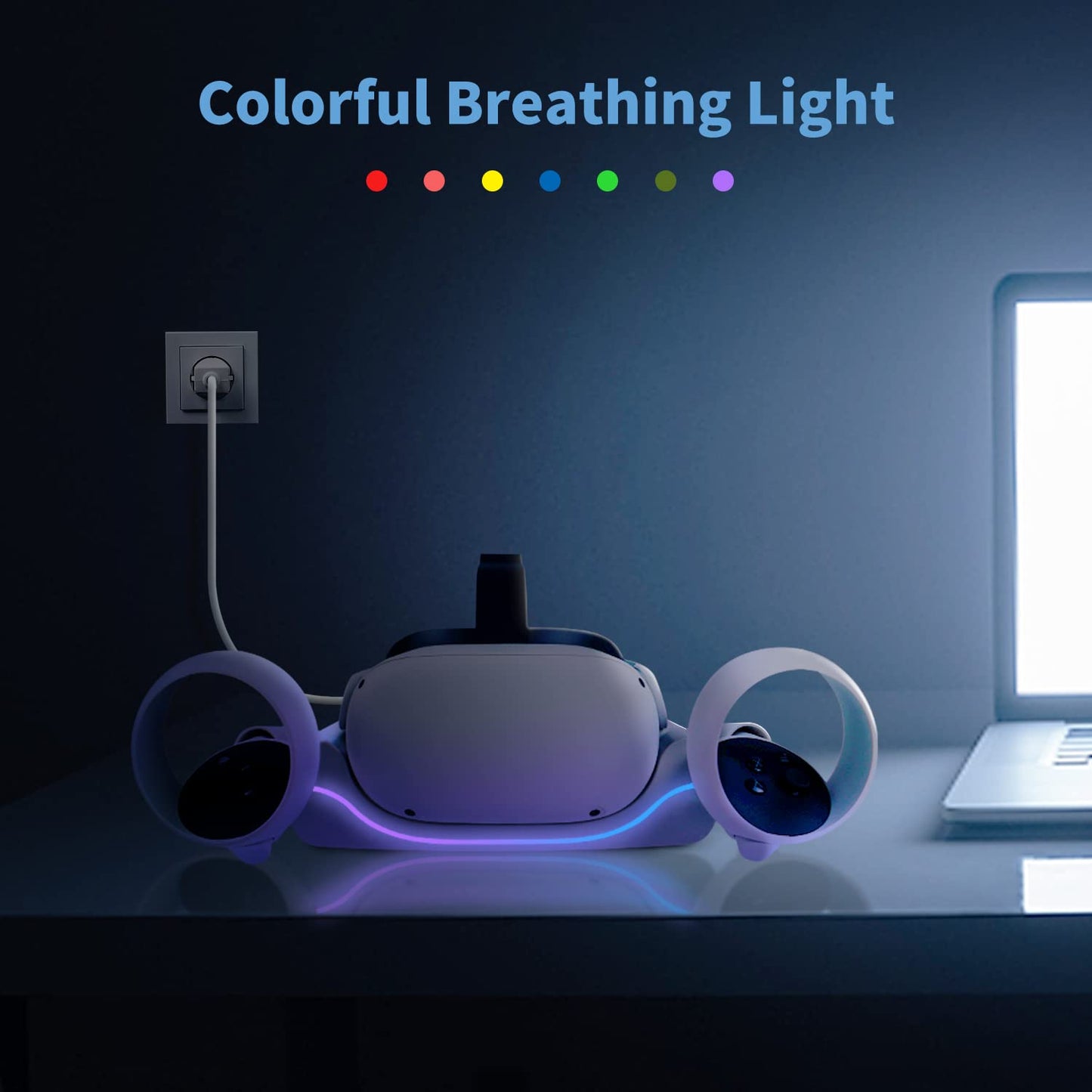 VeeR Quest 2 Charging Dock - VR Headset Stand, USB-C Wall Mount Charger, White, Model CD0809