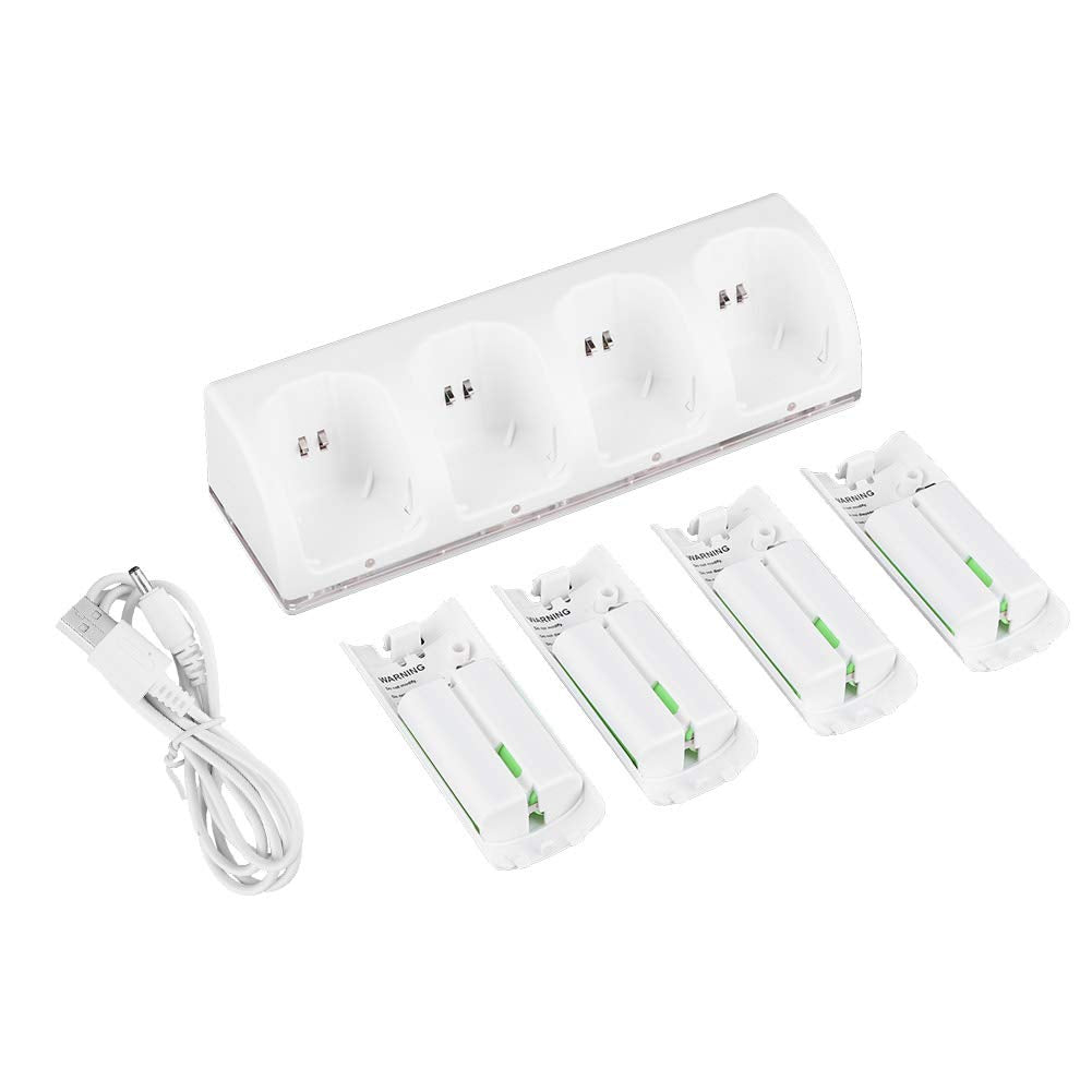 XHTLLO White 4 in 1 Charging Station Charger with 4Pcs 2800Mah Battery, LED Indicator Easy to Use Design Plastic Material(2800mA