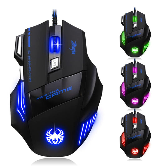 Zelotes T80 Wired Gaming Mouse, 7200 DPI, 7 Buttons, Ergonomic, LED Illumination, Black