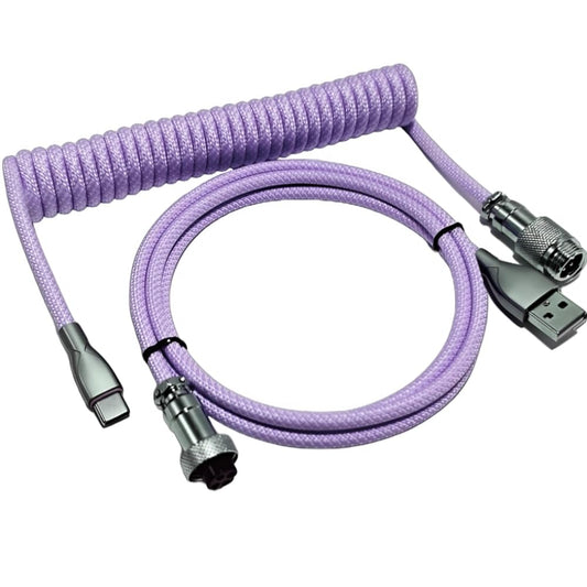 USB C Coiled Keyboard Cable - Gaming Keyboard Coil Cord  Custom Type Braided Mechanical Keyboard Cable With Detachable Metal Aviator Wire  1.5M USB-C to USB-A  Computer Decoration Keyboard Wire Purple