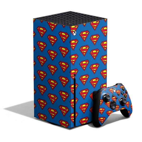 Skinit Decal Gaming Skin Compatible with Xbox Series X Bundle - Officially Licensed DC Comics Superman Logo Pattern Design
