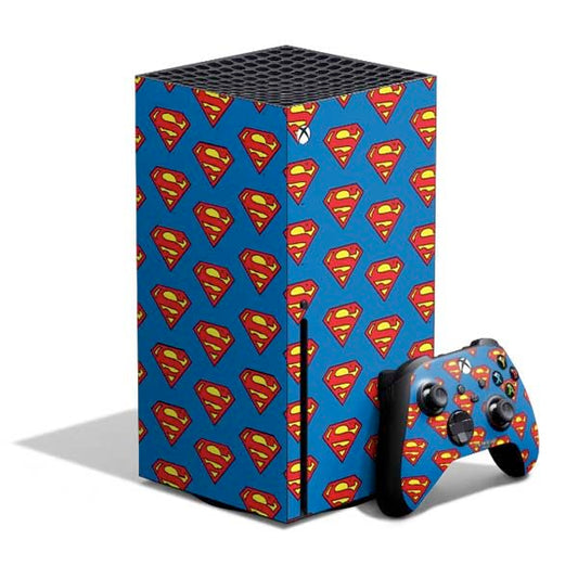 Skinit Decal Gaming Skin Compatible with Xbox Series X Bundle - Officially Licensed DC Comics Superman Logo Pattern Design