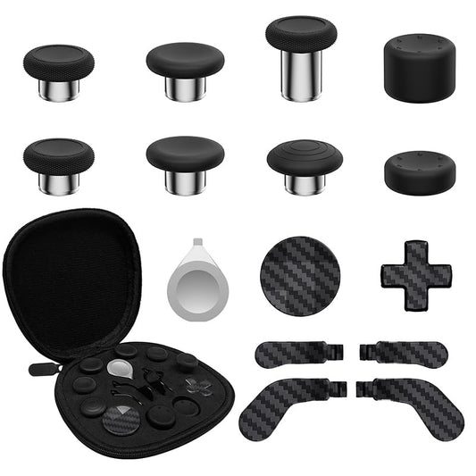 CHARM FOCUS 16-in-1 Metal Thumbsticks Replacement Kits for Xbox Elite Series 2  Xbox Elite 2 Controller Accessories  Includes Magnetic Joysticks  Paddles  Silicone Caps  D-Pads  1 Tool (Carbon Black)