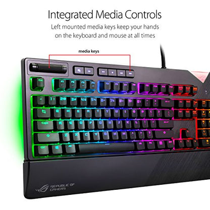 ASUS ROG Strix Flare RGB Mechanical Gaming Keyboard - Cherry MX Blue, Black, Standard Edition, Aura Sync, Customizable Badge, USB Pass-Through