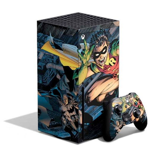Skinit Decal Gaming Skin Compatible with Xbox Series X Bundle - Officially Licensed DC Comics Batman All Star Batman & Robin  The Boy Wonder (Batman & Robin in Action) by Jim Lee Design