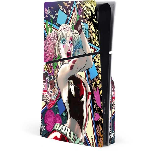 Skinit Decal Gaming Skin Compatible with PS5 Slim Disk Console - Officially Licensed DC Comics Harley Quinn Action Pose Design