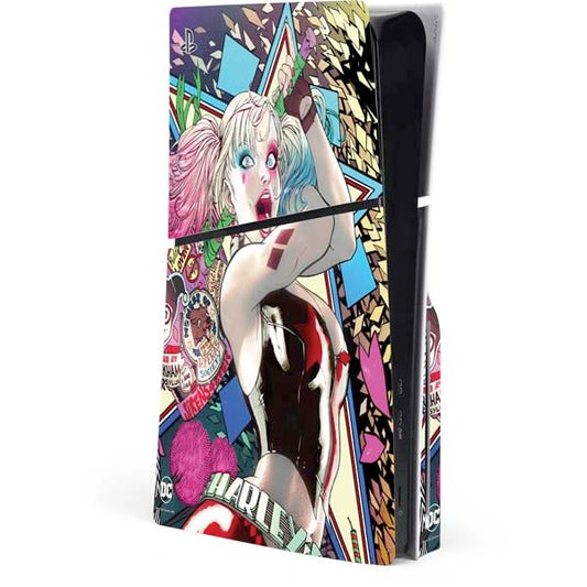 Skinit Decal Gaming Skin Compatible with PS5 Slim Disk Console - Officially Licensed DC Comics Harley Quinn Action Pose Design
