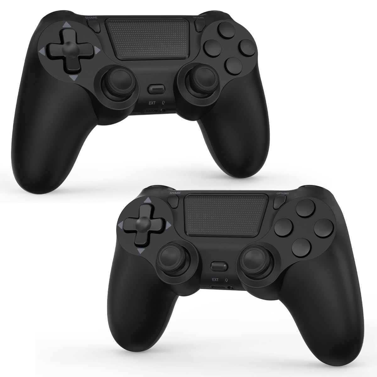 FASIGO Wireless Controller for PS4 Slim/Pro - 20h Rechargeable, Dual Vibration, Ergonomic Grip, Black - 2 Pack