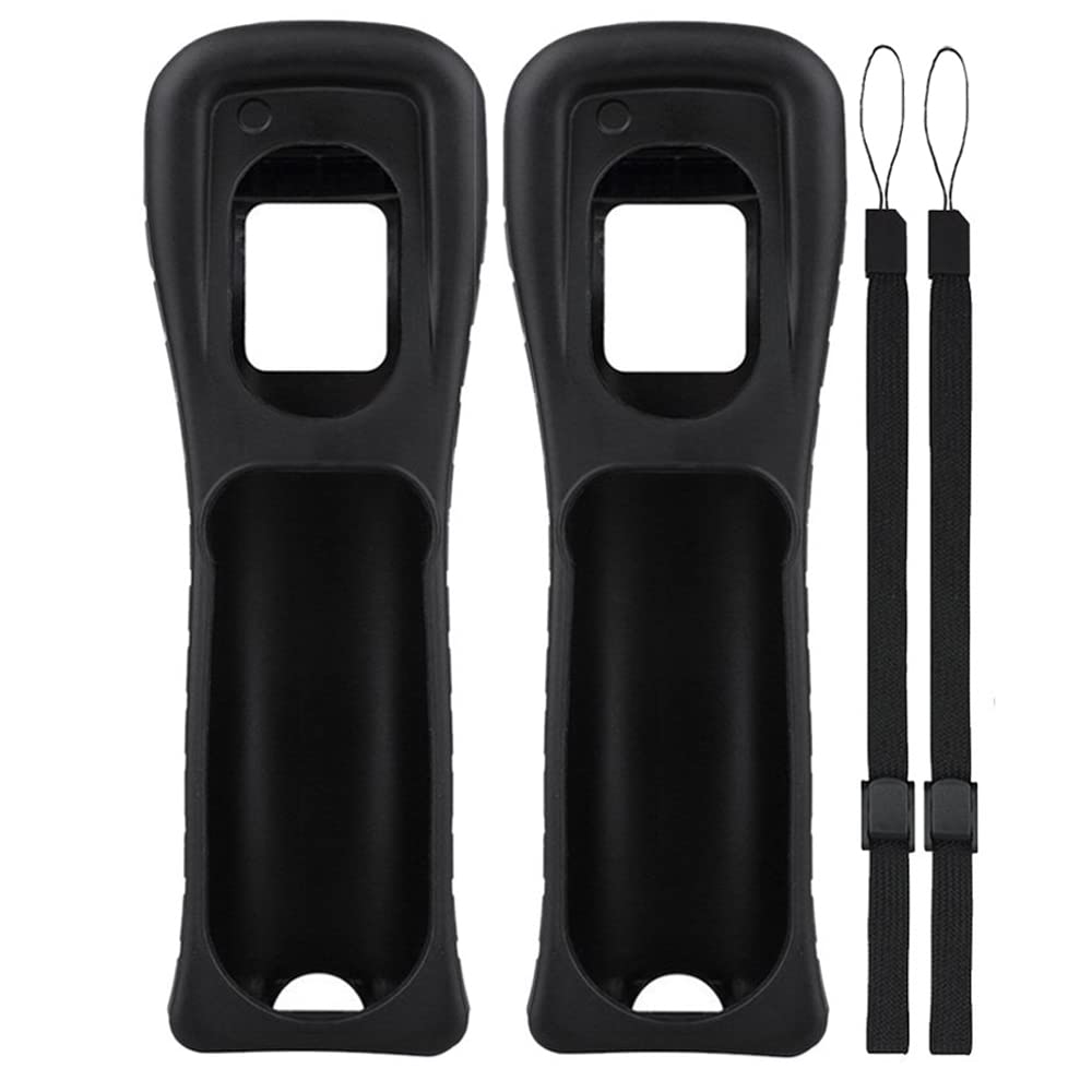 Lactivx 2X Wii Silicone Case Cover with Wrist Strap for Wii Remote Controller (Black)