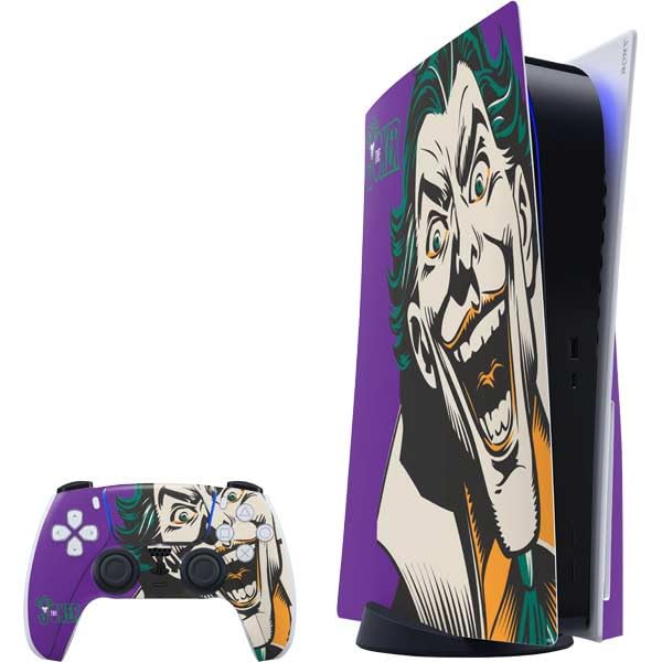 Skinit Decal Gaming Skin Compatible with PS5 Bundle - Officially Licensed DC Comics The Joker The Classic Art Design
