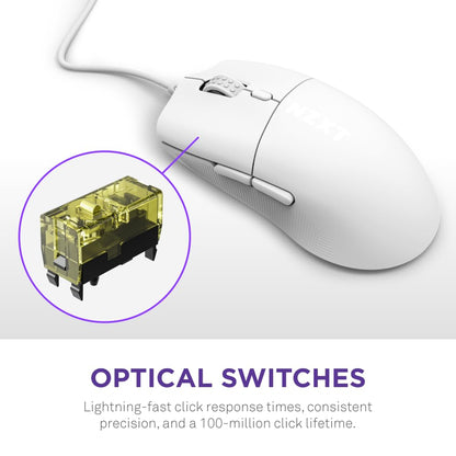 NZXT Lift 2 Ergo Gaming Mouse - Lightweight 58g, 8K Polling Rate, 26K DPI, Optical Switches, White, Model MS-001NW-02