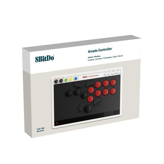 8Bitdo Arcade Controller for Switch & Windows – Bluetooth, 2.4G, Wired, Retro Design, Low-profile Switches, 4 Programmable Buttons, Model 6922621507611