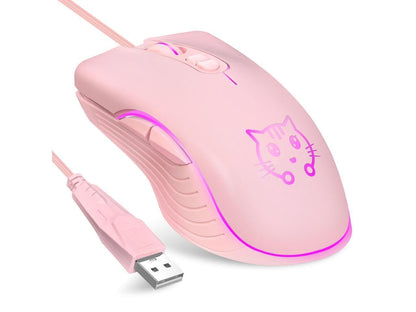 CORN Wired USB Gaming Mouse - 2400DPI, Ergonomic, Silent, Pink Cat Design, Model SB-186 for PC/Desktop/Laptop