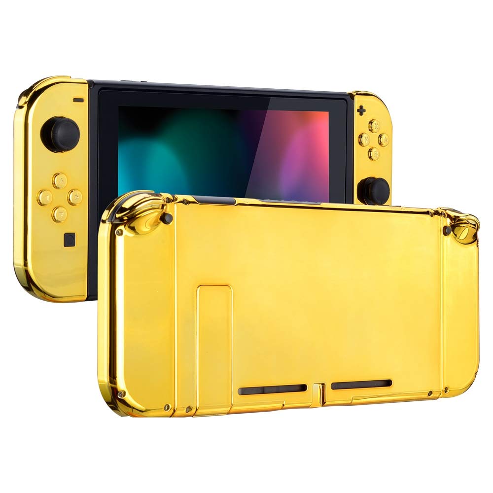 eXtremeRate DIY Replacement Shell Buttons for Nintendo Switch  Back Plate for Switch Console  Housing with Full Set Buttons for Joycon Handheld Controller - Chrome Gold [No Electronics Parts]