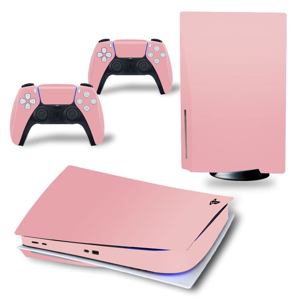 Skin Sticker for PS5 Disc Console and Wireless Controllers  Protective Vinyl Decal Full Cover Wrap for Disc Edition (Dark Pink)