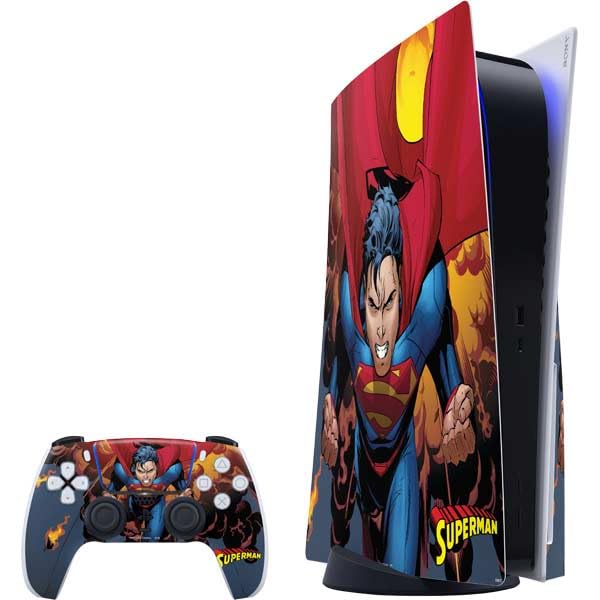 Skinit Decal Gaming Skin Compatible with PS5 Bundle - Officially Licensed DC Comics Superman Action Flying Pose Design