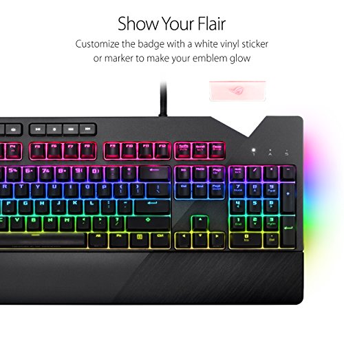ASUS ROG Strix Flare RGB Mechanical Gaming Keyboard - Cherry MX Blue, Black, Standard Edition, Aura Sync, Customizable Badge, USB Pass-Through