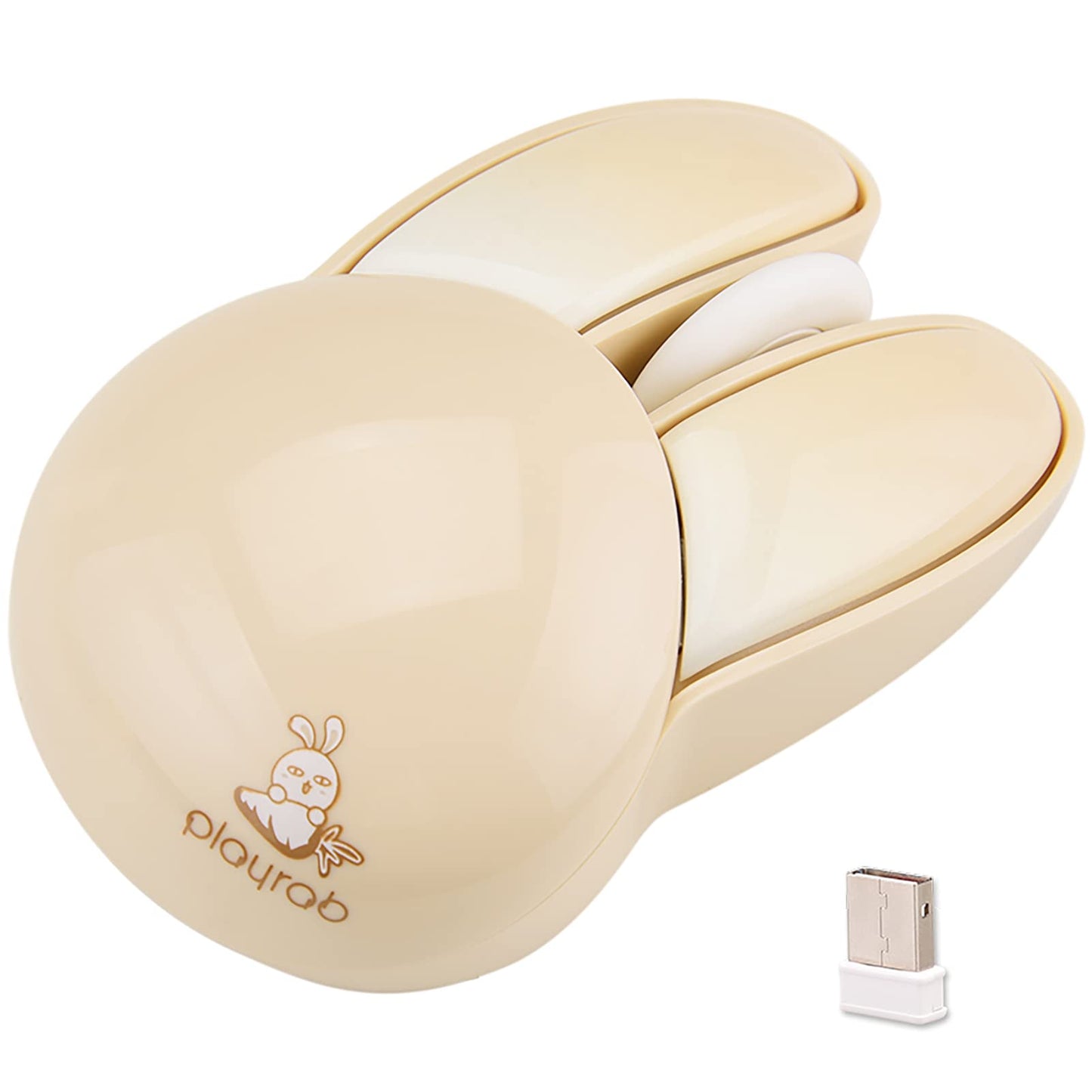 Lomiluskr Wireless Bunny Mouse - Soundless, Lightweight, 2.4G, Beige Bunny, Model 827, Cute Design for Girls and Kids
