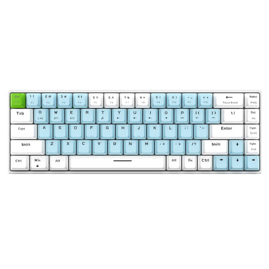 Qisan 60% Mechanical Gaming Keyboard - Dual Mode 2.4G/BT, Blue Switch, Blue & White Combo, 68 Keys, US Layout