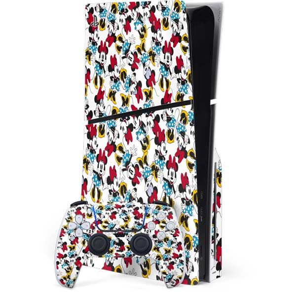 Skinit Decal Gaming Skin Compatible with PS5 Slim Disk Bundle - Officially Licensed Disney Minnie Mouse Rockin Minnie Pattern Design